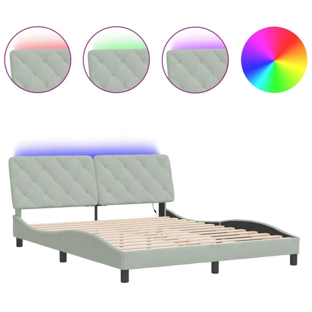 vidaXL Bed Frame with LED Lights Light Gray 59.8