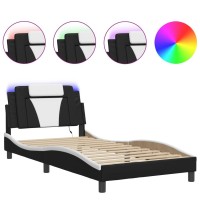 vidaXL Bed Frame with LED Lights Black and White 39.4