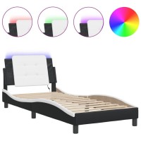 vidaXL Bed Frame with LED Light Black and White 39.4