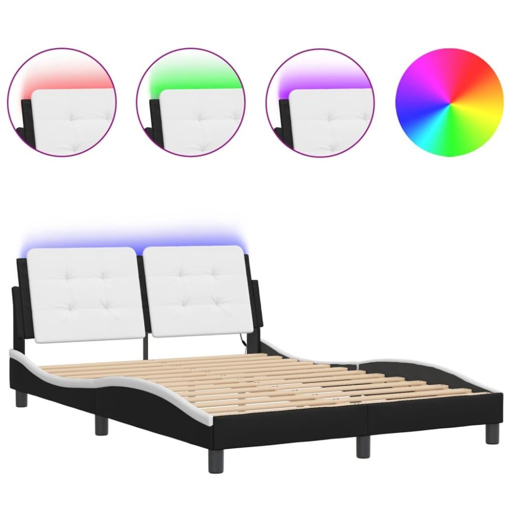 vidaXL Bed Frame with LED Light Black and White 53.9