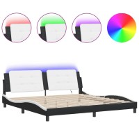 vidaXL Bed Frame with LED Light Black and White 76