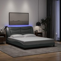 vidaXL Bed Frame with LED Light Dark Gray 59.8