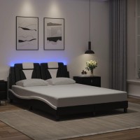 vidaXL Bed Frame with LED Light Black and White 53.9