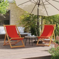 vidaXL Folding Beach Chairs 2 pcs Red Fabric