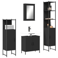 vidaXL 4 Piece Bathroom Furniture Set Black Engineered Wood