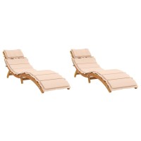 vidaXL Sun Loungers with Cushions 2 pcs Beige Solid Wood Acacia