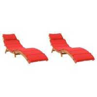 vidaXL Sun Loungers with Cushions 2 pcs Red Solid Wood Acacia