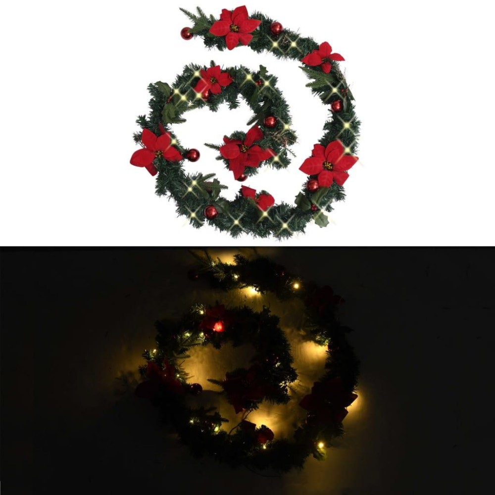 vidaXL Christmas Garland with LED Lights Green 8.9' PVC