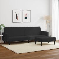 vidaXL 2-Seater Sofa Bed with Footstool Black Velvet