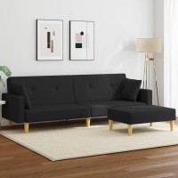 vidaXL 2-Seater Sofa Bed with Footstool Black Fabric