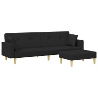 vidaXL 2-Seater Sofa Bed with Footstool Black Fabric