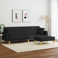 vidaXL 2-Seater Sofa Bed with Footstool Black Fabric