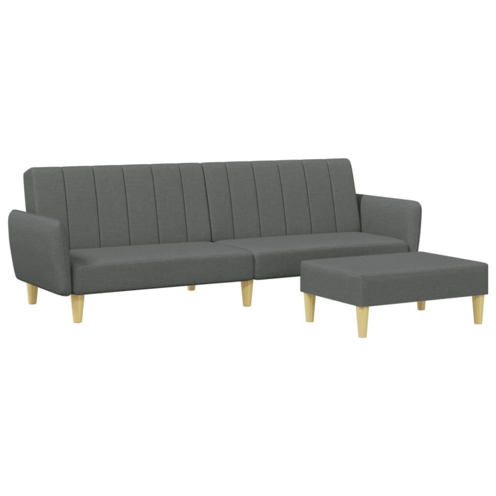 vidaXL 2-Seater Sofa Bed with Footstool Dark Gray Fabric