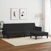 vidaXL 2-Seater Sofa Bed with Footstool Black Velvet