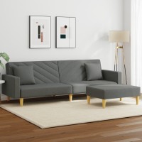 vidaXL 2-Seater Sofa Bed with Pillows and Footstool Dark Gray Fabric