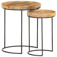 Vidaxl 2 Piece Coffee Table Set Solid Mango Wood And Steel