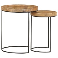 Vidaxl 2 Piece Coffee Table Set Solid Mango Wood And Steel