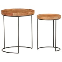 Vidaxl 2 Piece Coffee Table Set Solid Acacia Wood And Steel