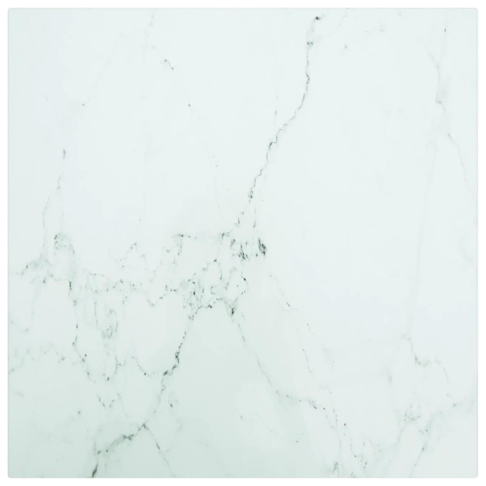 Vidaxl Table Top White 15.7X15.7 0.2 Tempered Glass With Marble Design