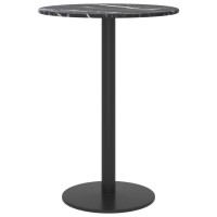 Vidaxl Table Top Black 11.8X0.3 Tempered Glass With Marble Design