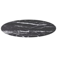 Vidaxl Table Top Black 11.8X0.3 Tempered Glass With Marble Design