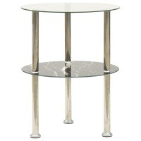 vidaXL 2-Tier Side Table Transparent & Black 15