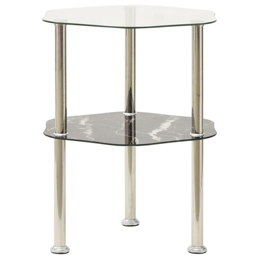 vidaXL 2-Tier Side Table Transparent & Black 15