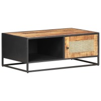 Vidaxl Coffee Table 35.4X19.7X13.8 Rough Mango Wood And Natural Cane