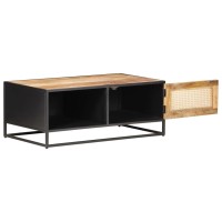 Vidaxl Coffee Table 35.4X19.7X13.8 Rough Mango Wood And Natural Cane