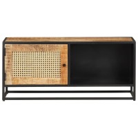 Vidaxl Tv Cabinet 35.4X11.8X15.7 Rough Mango Wood And Natural Cane