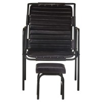 vidaXL Relaxing Armchair with a Footrest Black Real Leather