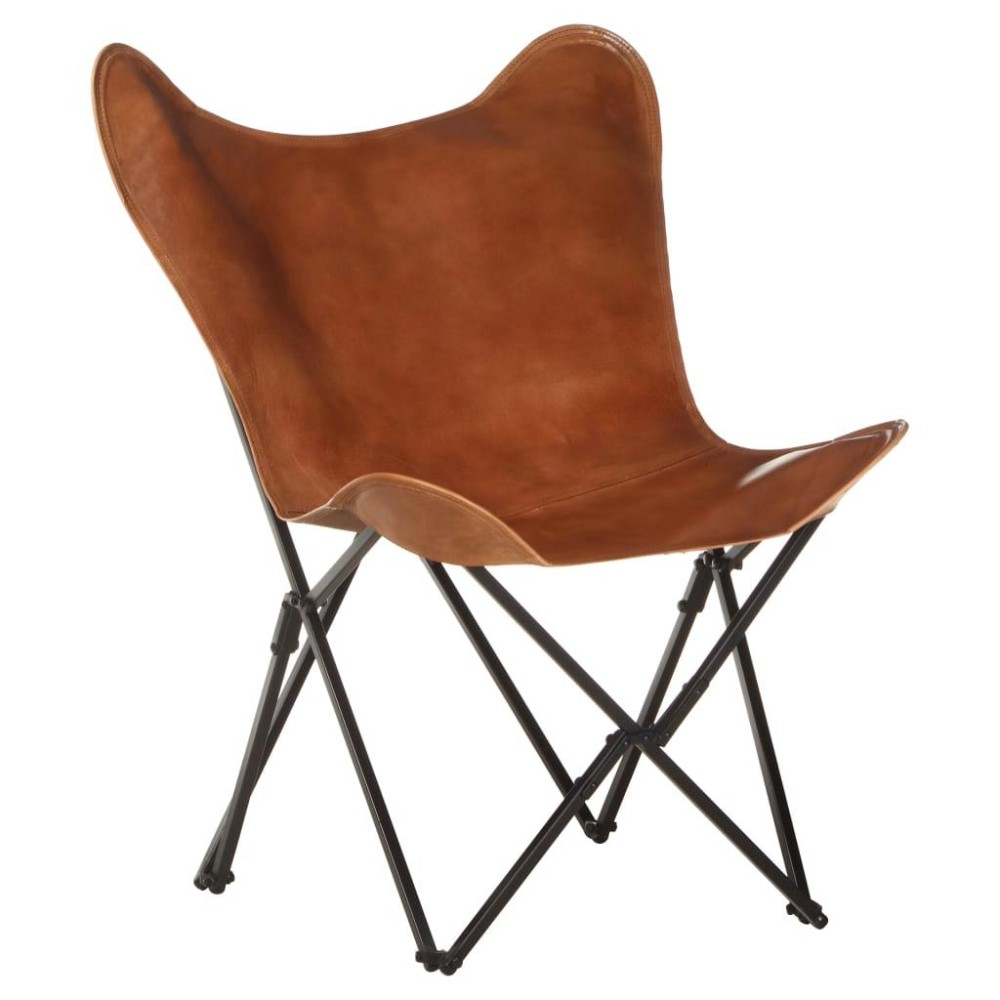 Vidaxl Foldable Butterfly Chair Brown Real Leather