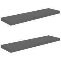 Vidaxl Floating Wall Shelves 2 Pcs High Gloss Gray 35.4X9.3X1.5 Mdf