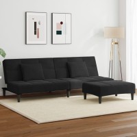 vidaXL 2-Seater Sofa Bed with Footstool Black Velvet