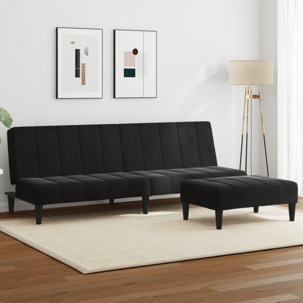 vidaXL 2-Seater Sofa Bed with Footstool Black Velvet