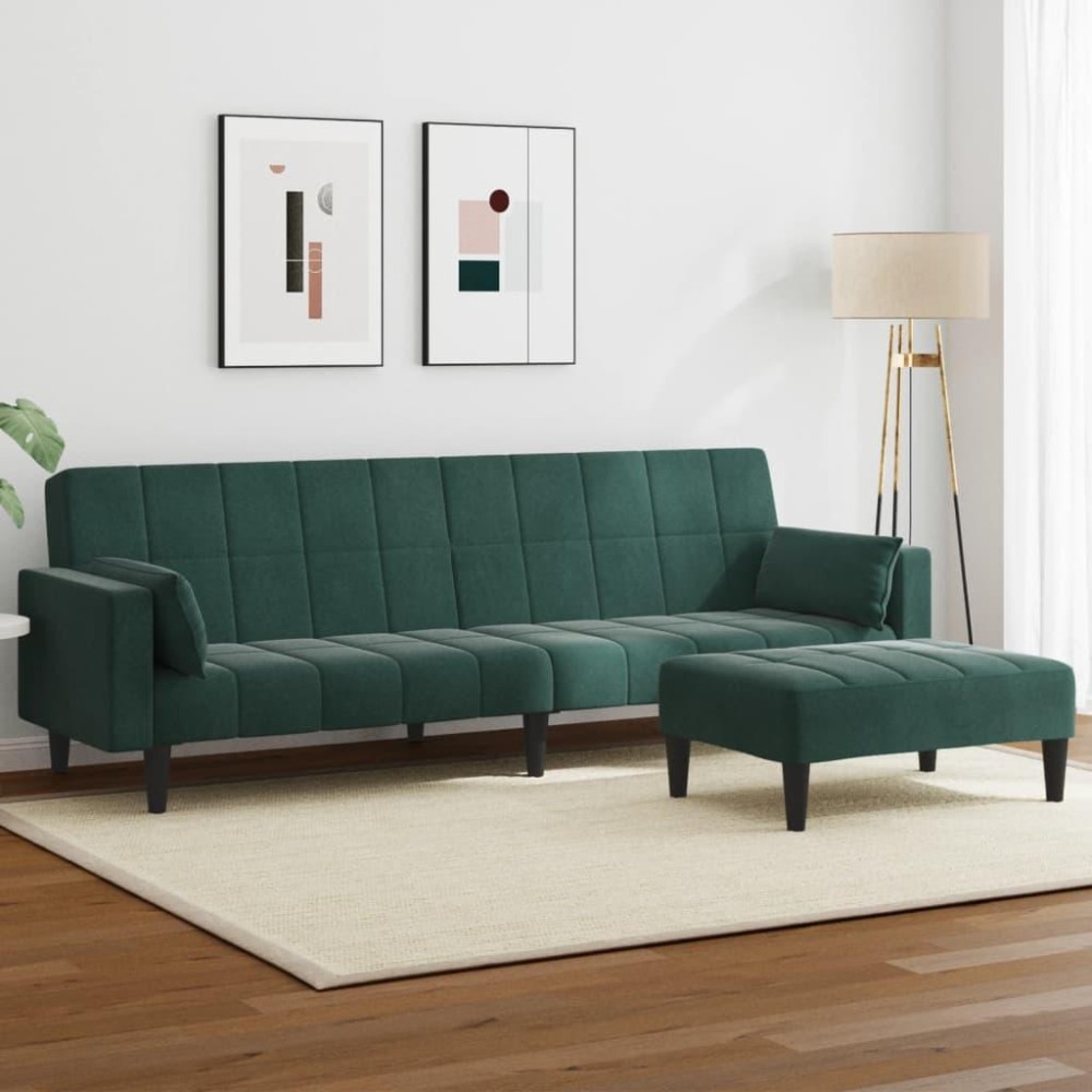 vidaXL 2-Seater Sofa Bed with Footstool Dark Green Velvet