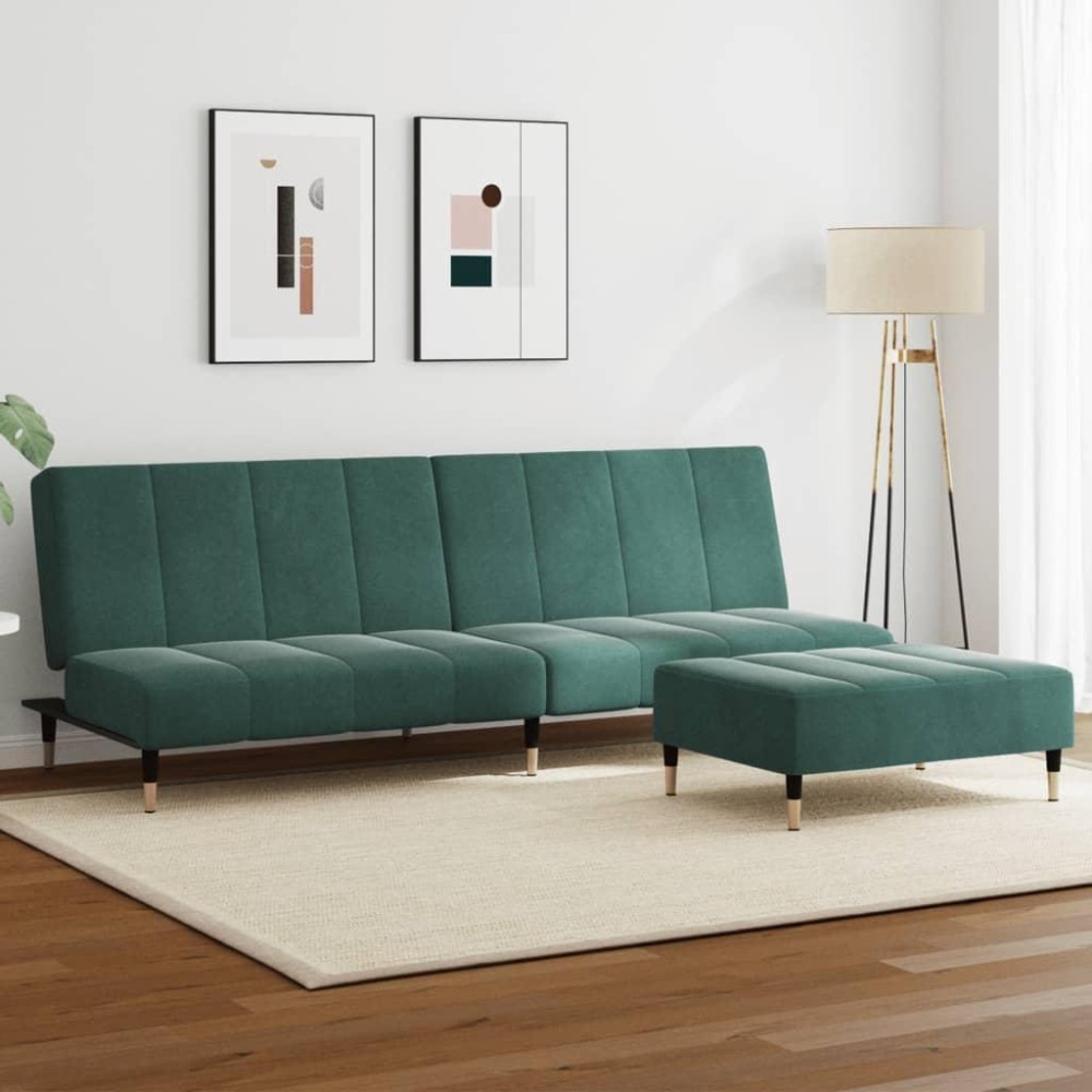 vidaXL 2-Seater Sofa Bed with Footstool Dark Green Velvet