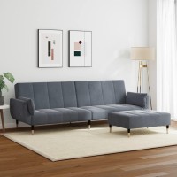 vidaXL 2-Seater Sofa Bed with Footstool Dark Gray Velvet