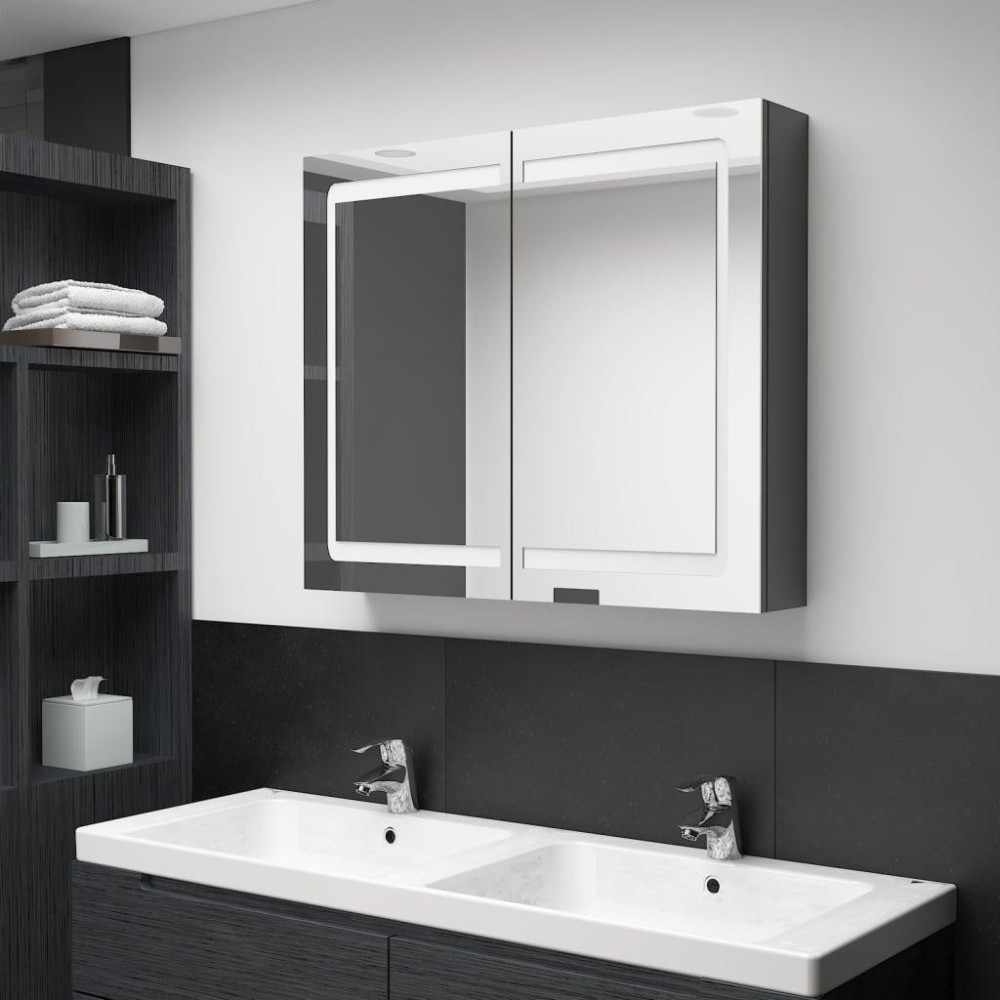 vidaXL LED Bathroom Mirror Cabinet Shining Gray 31.5