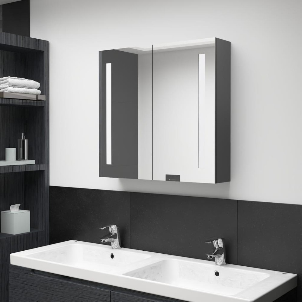 vidaXL LED Bathroom Mirror Cabinet Gray 24.4