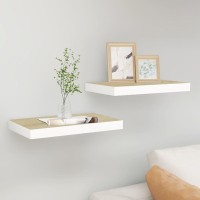 Vidaxl Floating Wall Shelves 2 Pcs Oak And White 19.7X9.1X1.5 Mdf