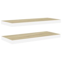 Vidaxl Floating Wall Shelves 2 Pcs Oak And White 23.6X9.3X1.5 Mdf