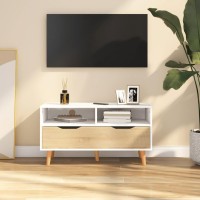 Vidaxl Tv Cabinet White And Sonoma Oak 35.4X15.7X19.1 Engineered Wood