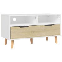 Vidaxl Tv Cabinet White And Sonoma Oak 35.4X15.7X19.1 Engineered Wood
