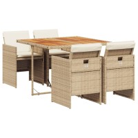 vidaXL 5 Piece Patio Dining Set with Cushions Beige Poly Rattan