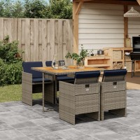 vidaXL 5 Piece Patio Dining Set with Cushions Gray Poly Rattan