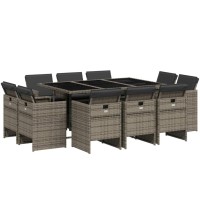 vidaXL 11 Piece Patio Dining Set with Cushions Gray Poly Rattan