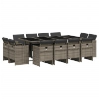 vidaXL 13 Piece Patio Dining Set with Cushions Gray Poly Rattan