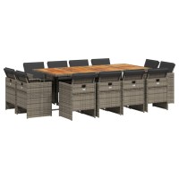 vidaXL 13 Piece Patio Dining Set with Cushions Gray Poly Rattan