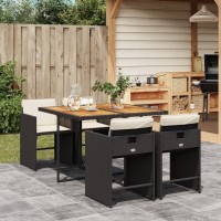 vidaXL 5 Piece Patio Dining Set with Cushions Black Poly Rattan